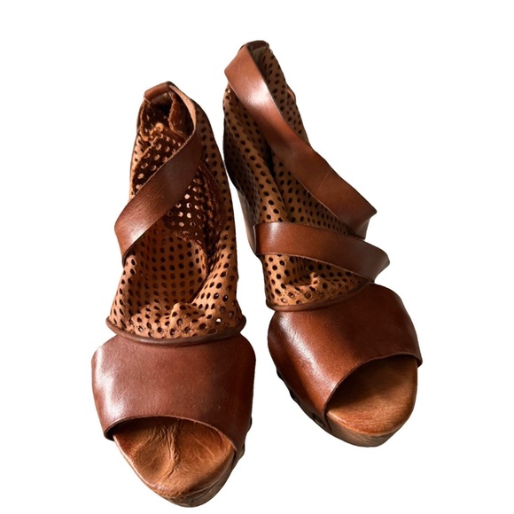 Vintage-Free People- Style Leather Wooden Platform Sandals – Size 37 (EU) - Picture 1 of 5